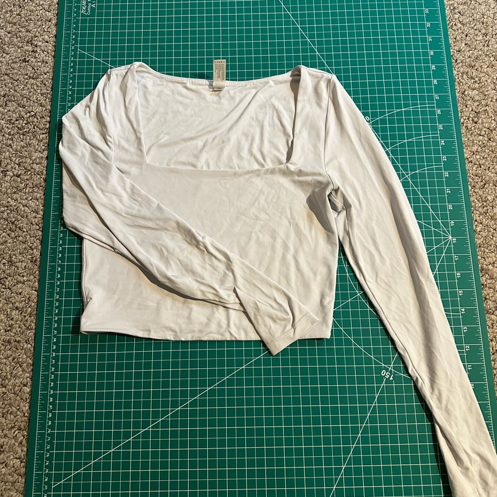90 Degree By Reflex White Cropped Square Neck Top